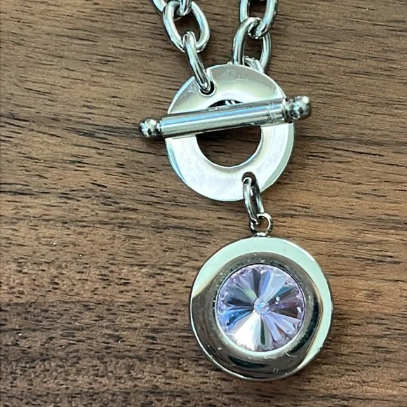 Stainless Steel Bracelet with Pink Crystal – New Without Tags - Picture 2 of 2